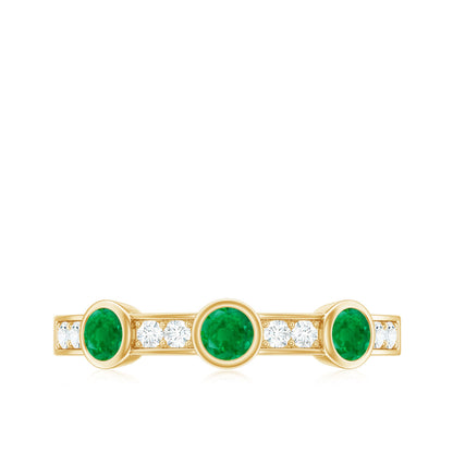Certified Real Emerald Half Eternity Ring with Diamond