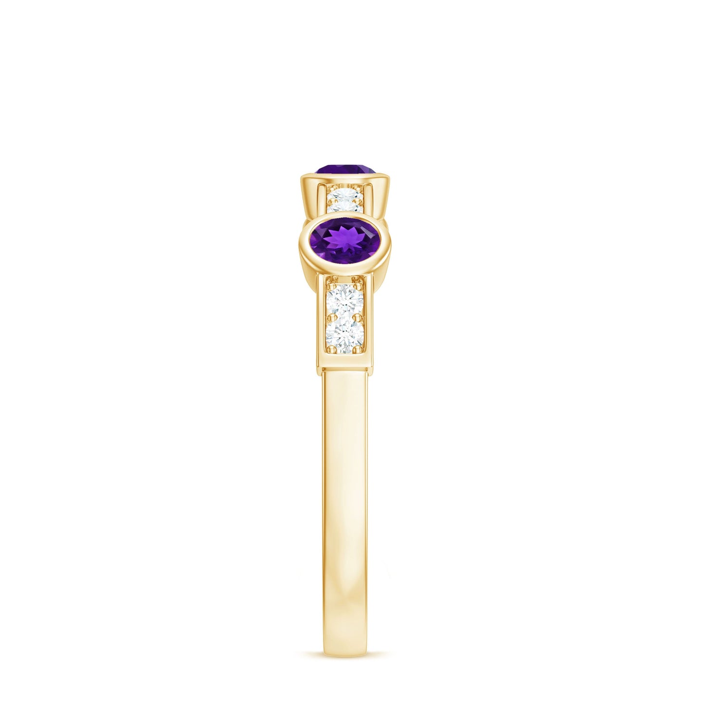 Genuine Amethyst Diamond Half Eternity Ring in Bezel Set