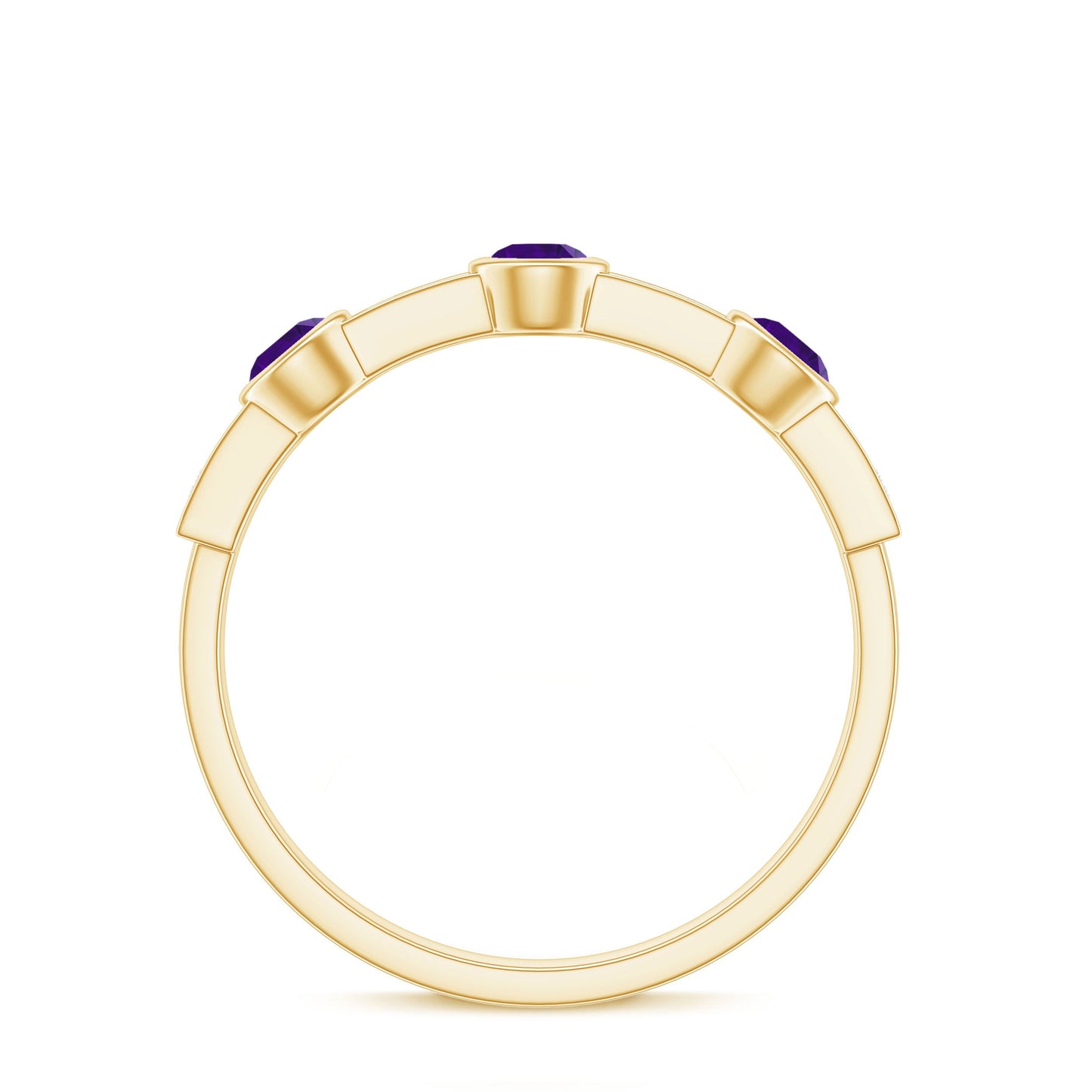 Genuine Amethyst Diamond Half Eternity Ring in Bezel Set