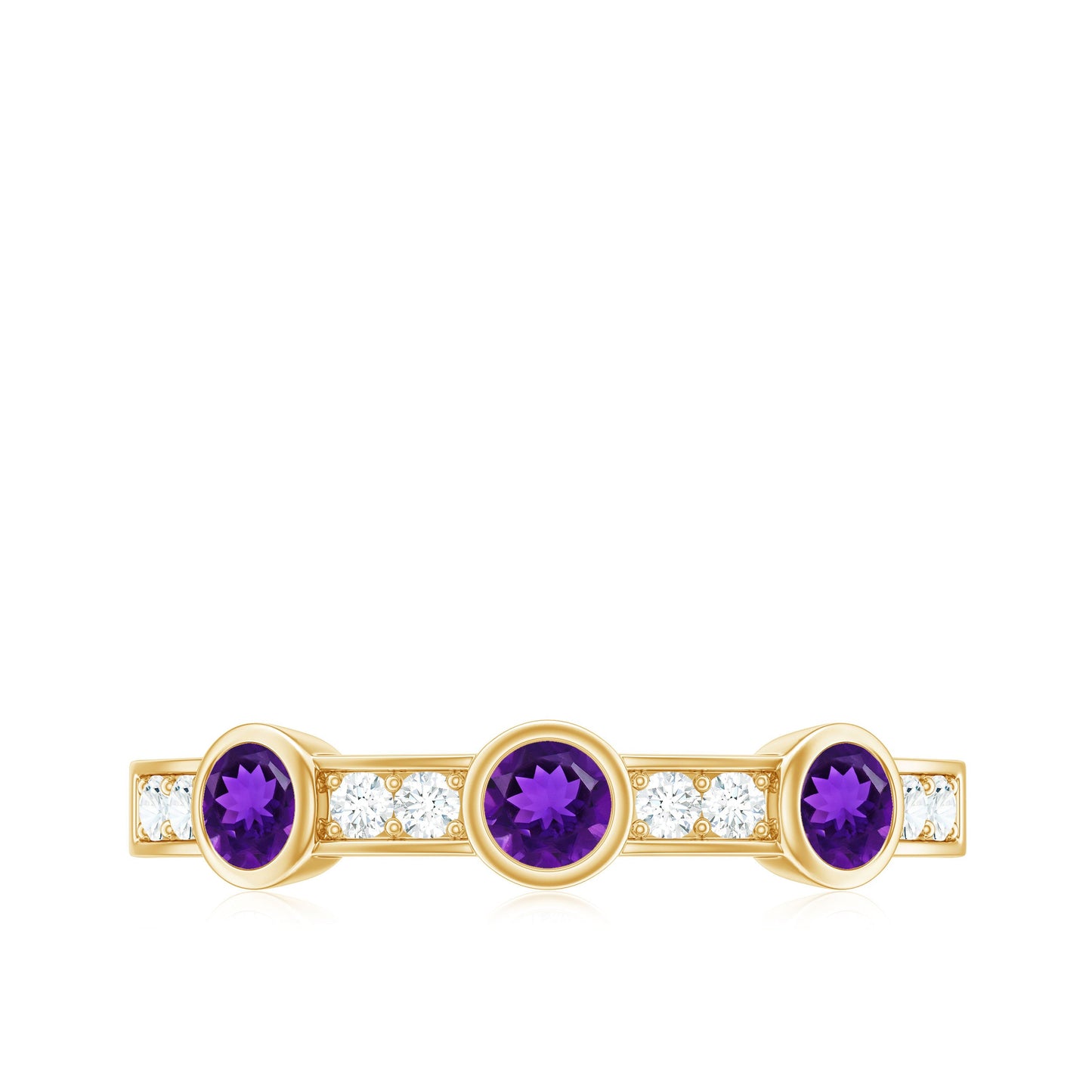 Genuine Amethyst Diamond Half Eternity Ring in Bezel Set