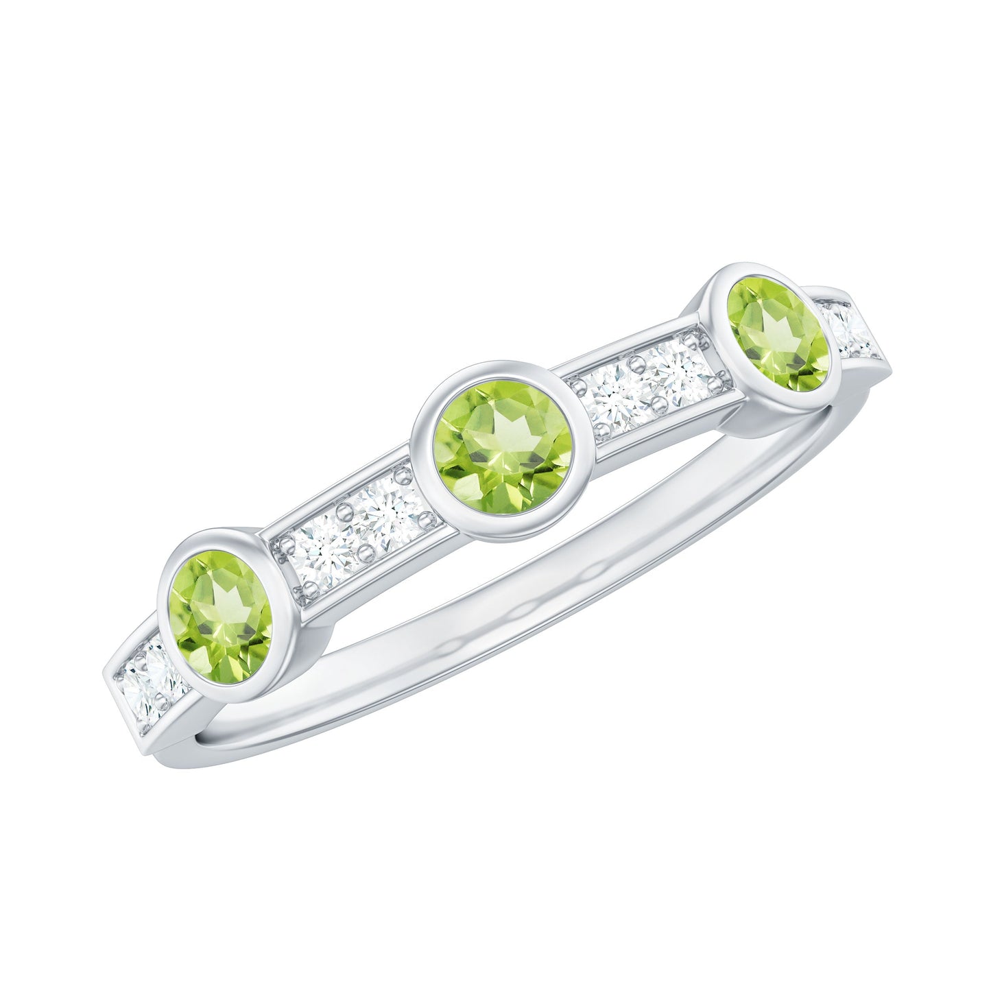 Natural Bezel Set Peridot Half Eternity Ring with Diamond