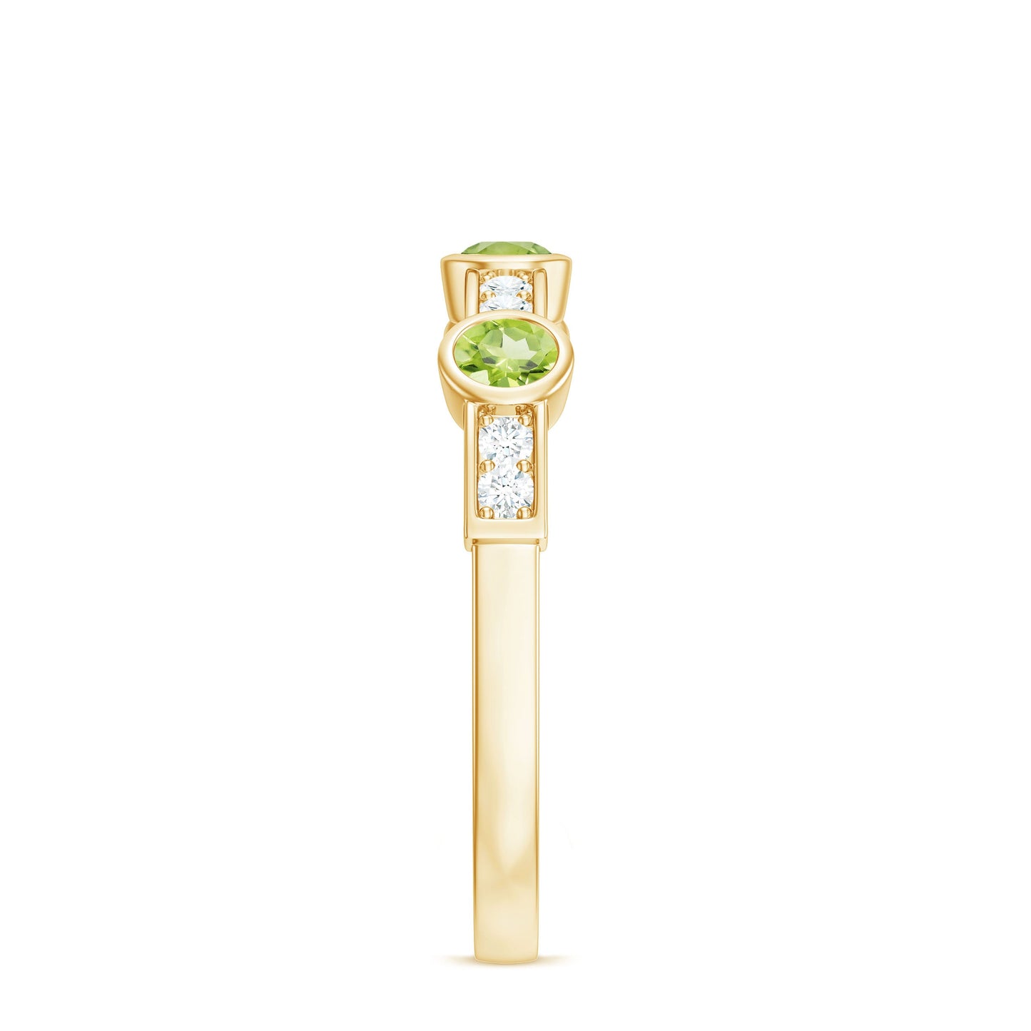 Natural Bezel Set Peridot Half Eternity Ring with Diamond