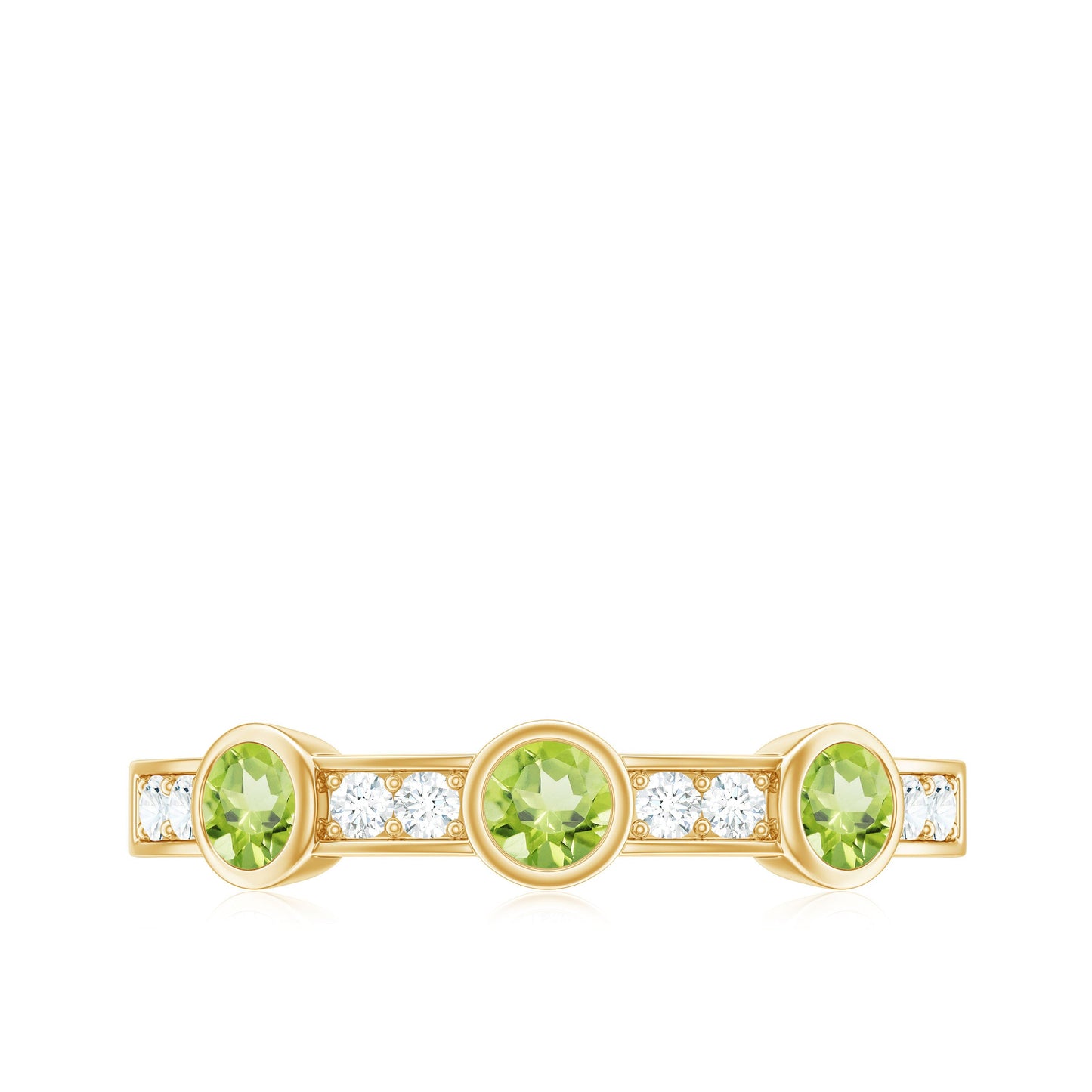 Natural Bezel Set Peridot Half Eternity Ring with Diamond