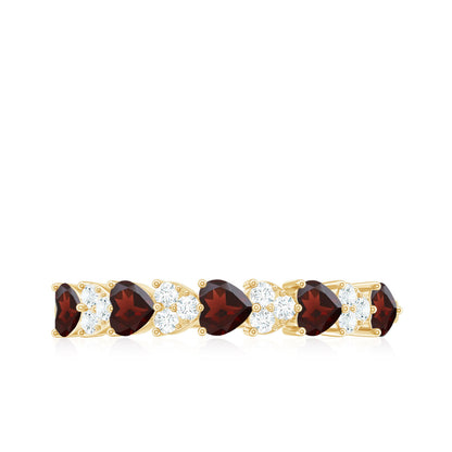 Natural Garnet Diamond Heart Eternity Ring in East West Style