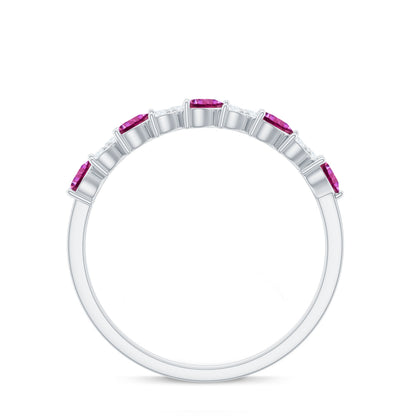 Heart Shape Half Eternity Ring with Pink Tourmaline and Diamond