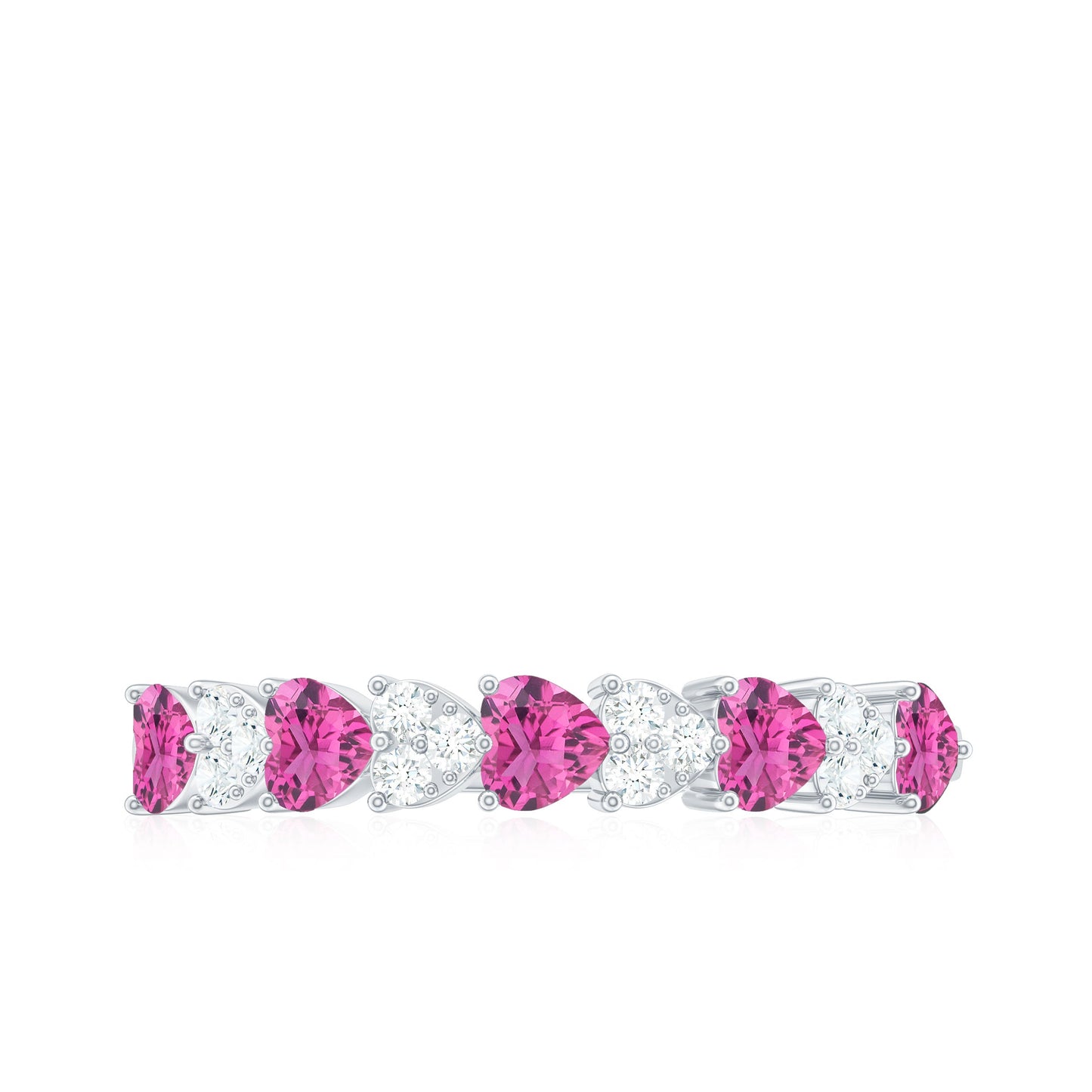 Heart Shape Half Eternity Ring with Pink Tourmaline and Diamond