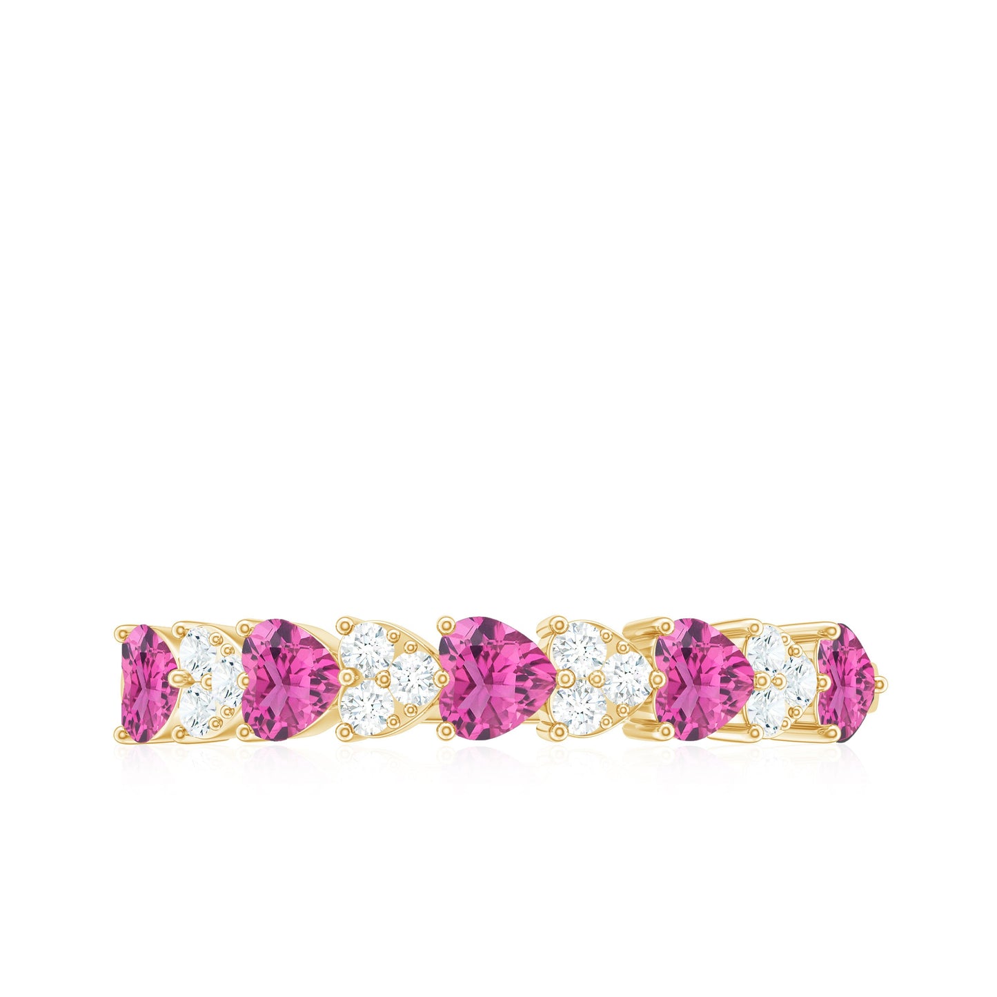 Heart Shape Half Eternity Ring with Pink Tourmaline and Diamond