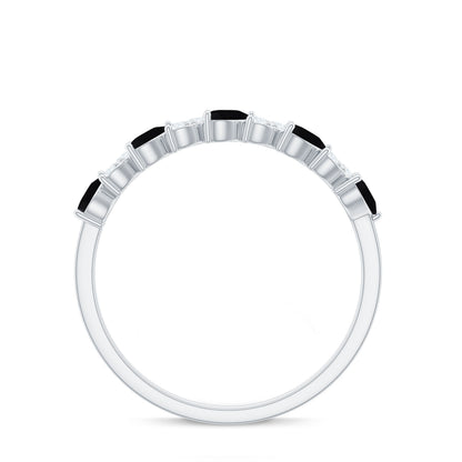 Heart Shaped Black Onyx and Diamond Half Eternity Ring