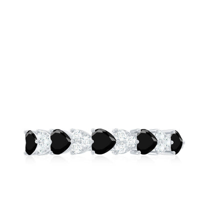 Heart Shaped Black Onyx and Diamond Half Eternity Ring