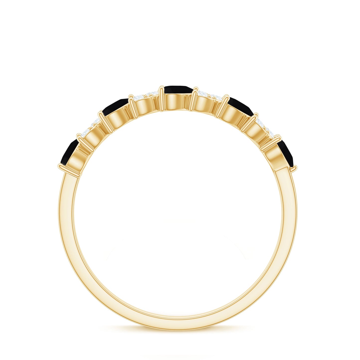 Heart Shaped Black Onyx and Diamond Half Eternity Ring