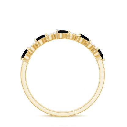 Heart Shaped Black Onyx and Diamond Half Eternity Ring