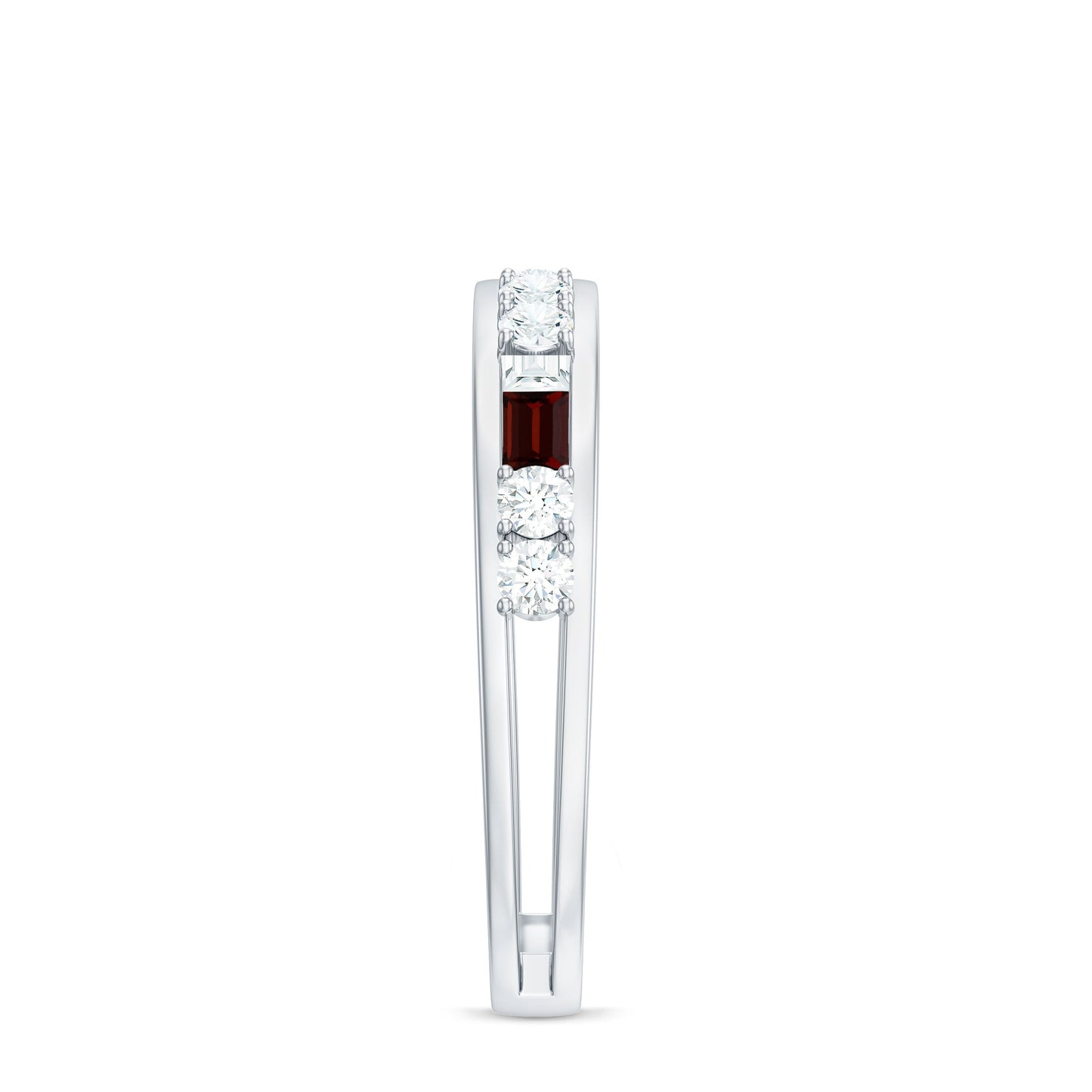 Genuine Baguette Garnet Half Eternity Band with Diamond