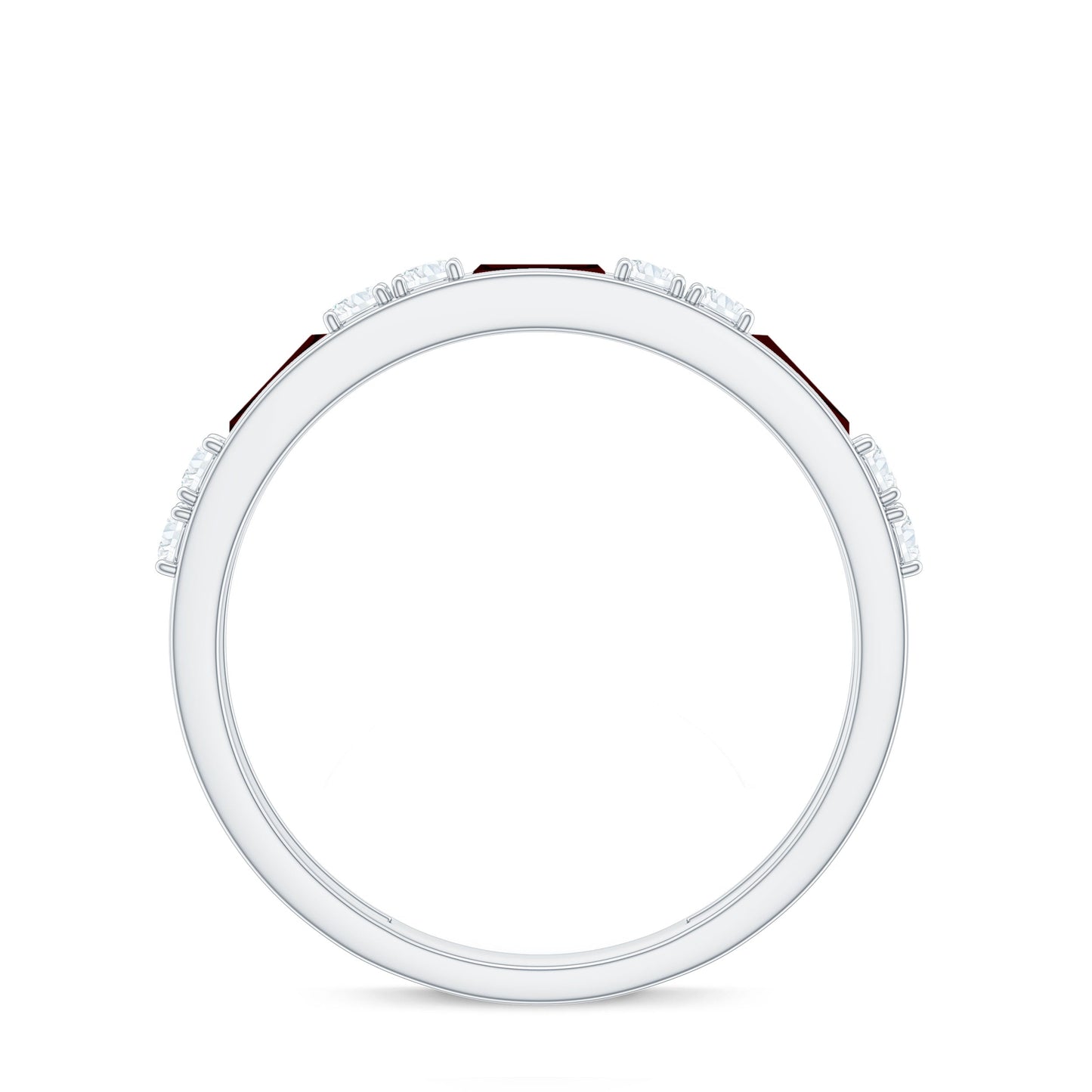 Genuine Baguette Garnet Half Eternity Band with Diamond