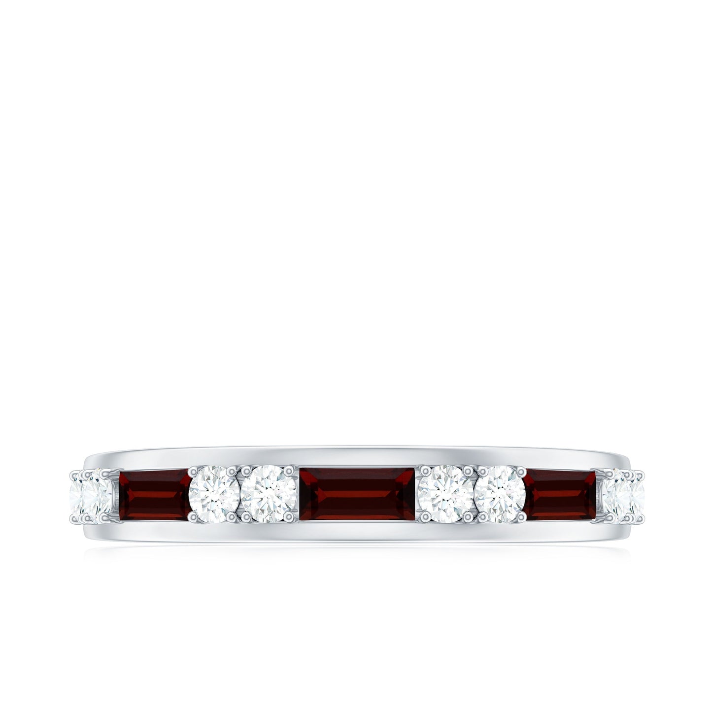 Genuine Baguette Garnet Half Eternity Band with Diamond