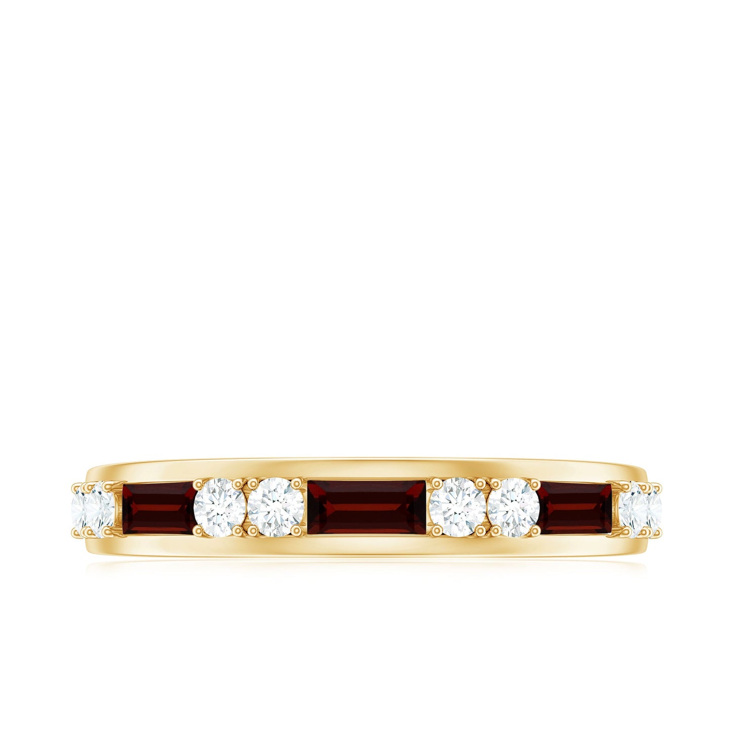 Genuine Baguette Garnet Half Eternity Band with Diamond