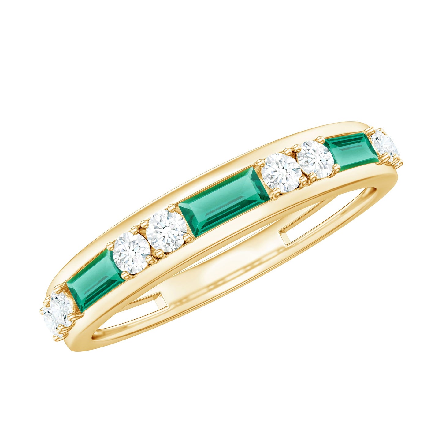 Minimal Baguette Lab Grown Emerald Half Eternity Ring with Diamond