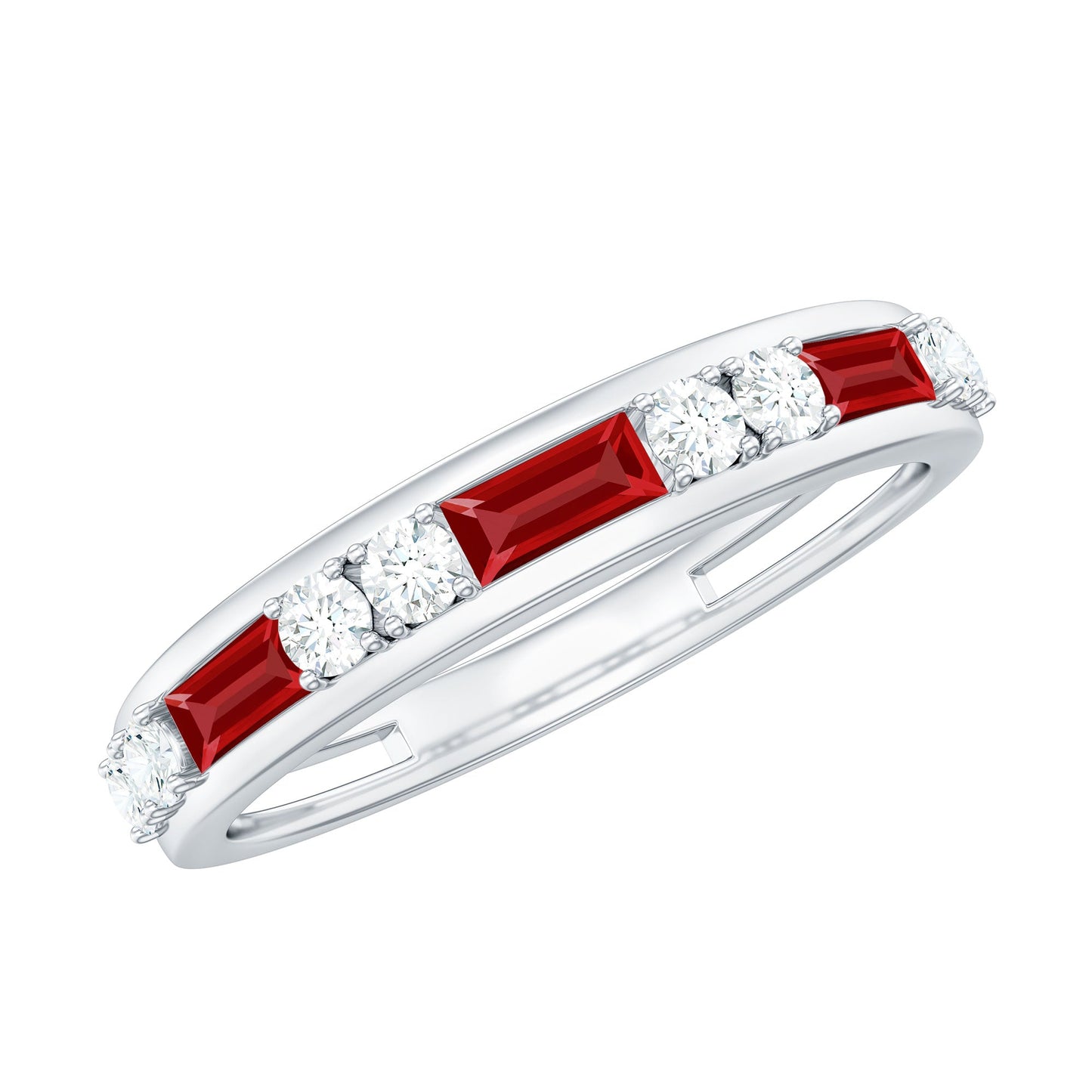 Minimal Created Ruby and Diamond Half Eternity Band Ring