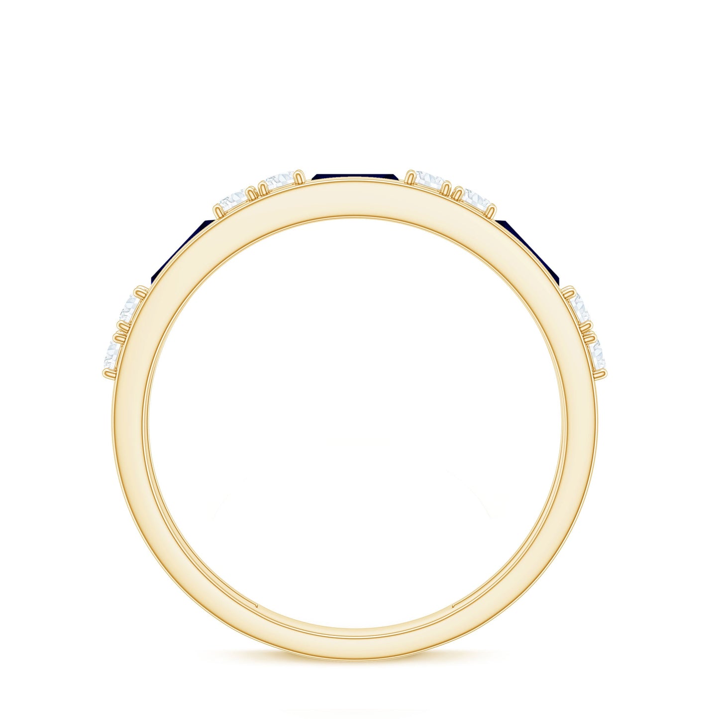 Certified Lab Grown Blue Sapphire Baguette Half Eternity Band with Diamond