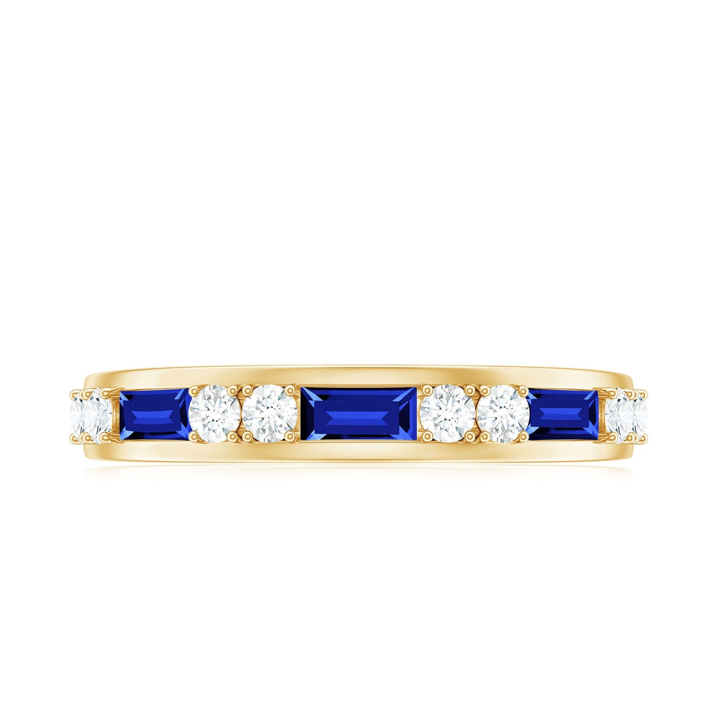 Certified Lab Grown Blue Sapphire Baguette Half Eternity Band with Diamond