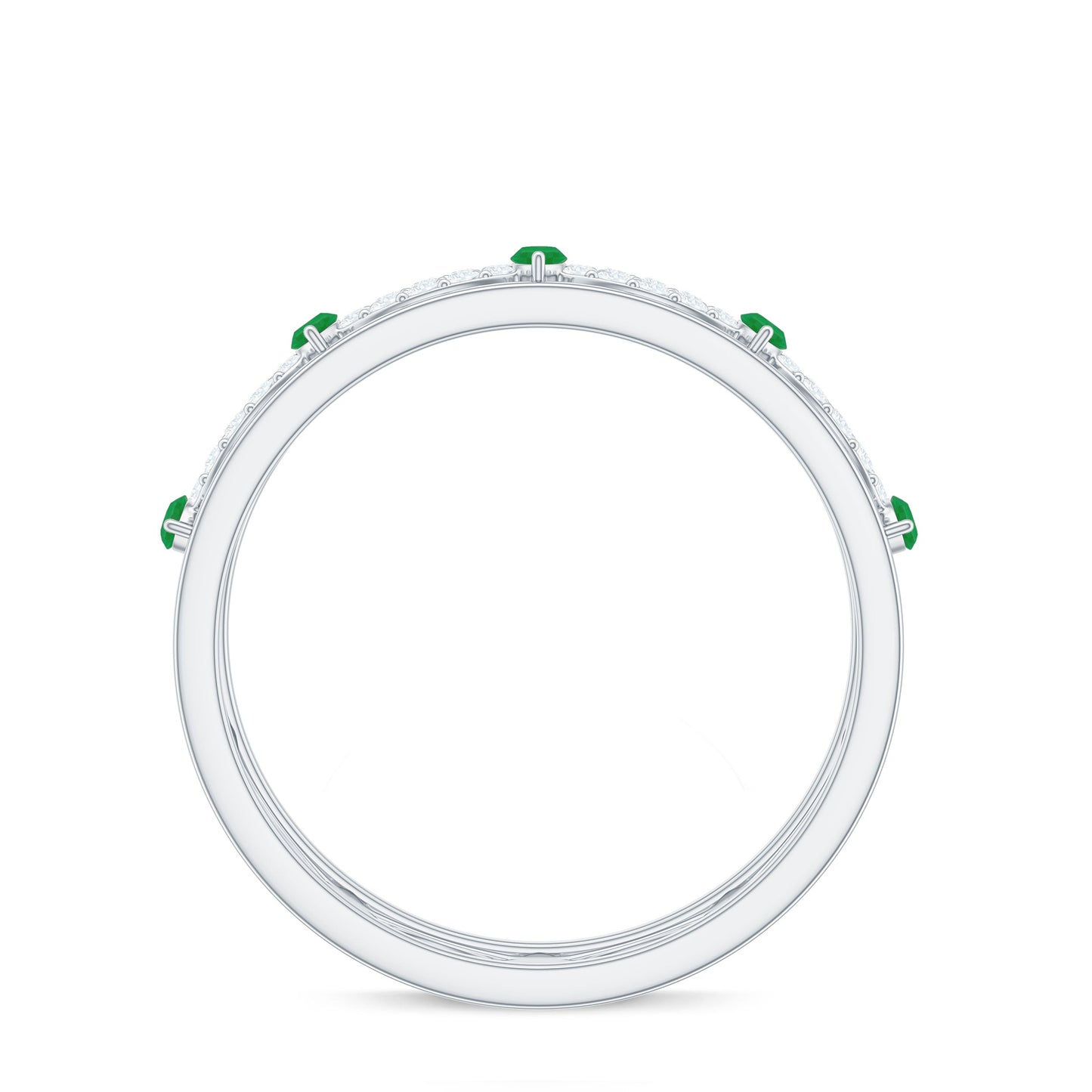 Genuine Emerald Diamond Eternity Wedding Band with Infinity Shank
