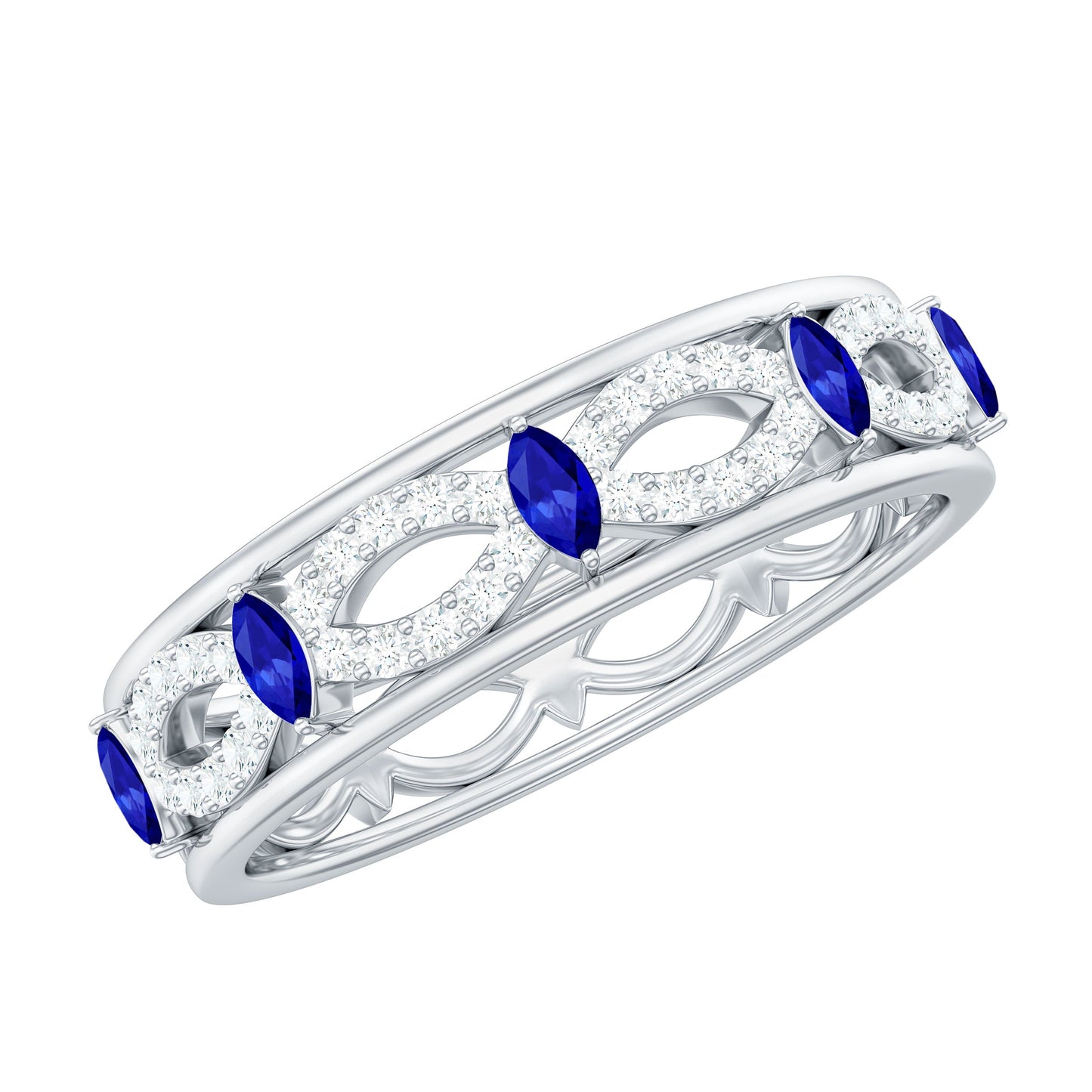 Certified Lab Grown Blue Sapphire Infinity Band Ring with Diamond