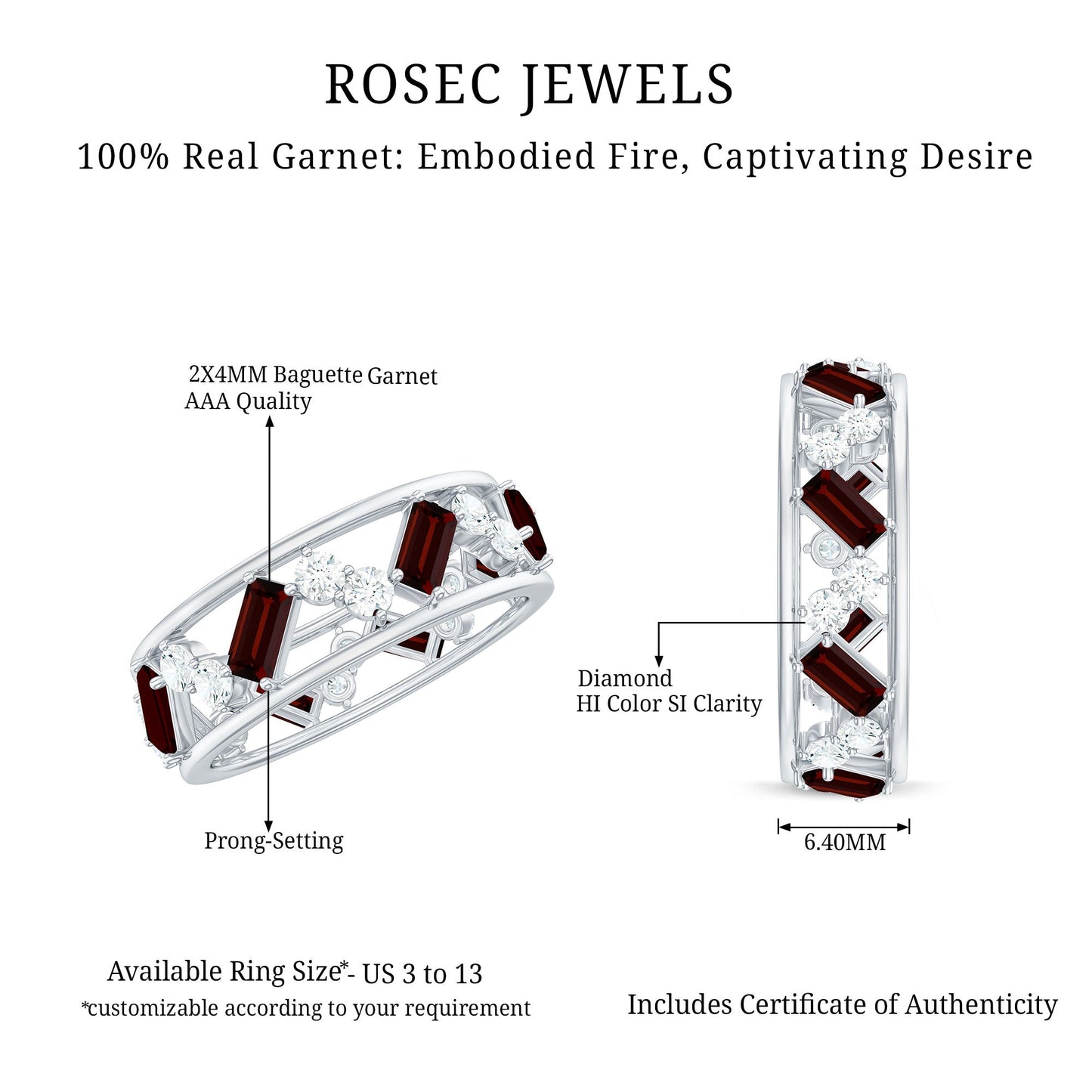 Certified Real Garnet Diamond Wide Eternity Band