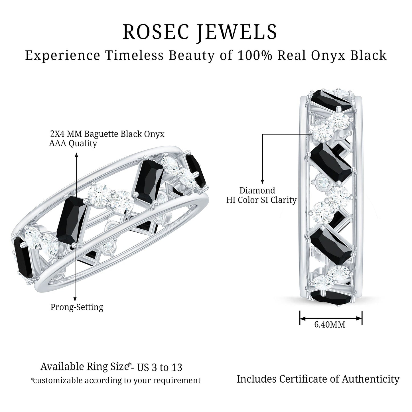 Black Onyx and Diamond Zig Zag Wide Wedding Band