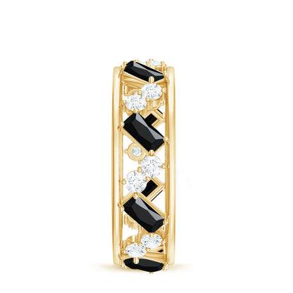 Black Onyx and Diamond Zig Zag Wide Wedding Band