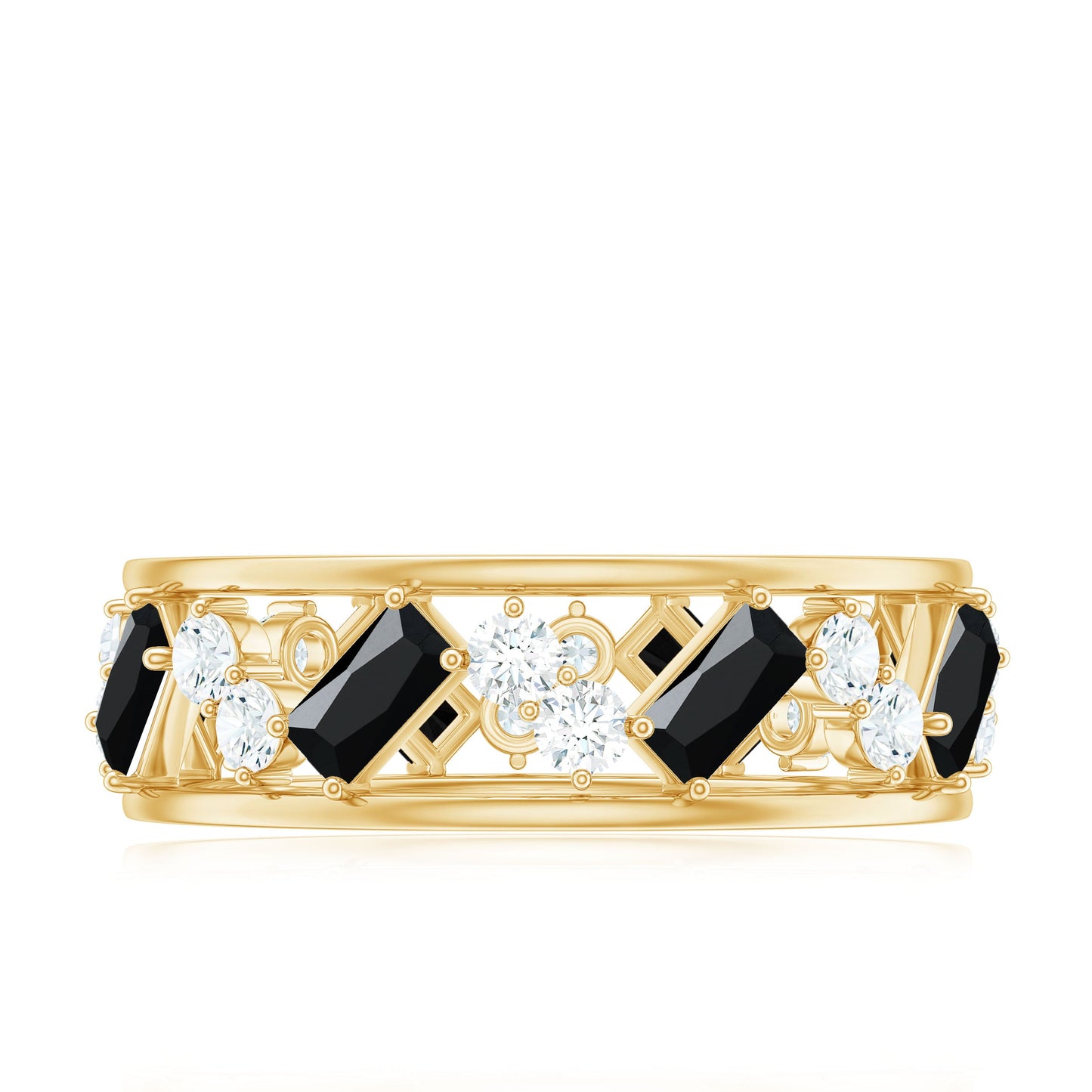 Black Onyx and Diamond Zig Zag Wide Wedding Band