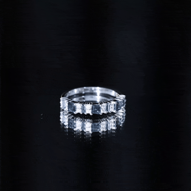 Baguette and Princess Cut London Blue Topaz Half Eternity Ring with Moissanite