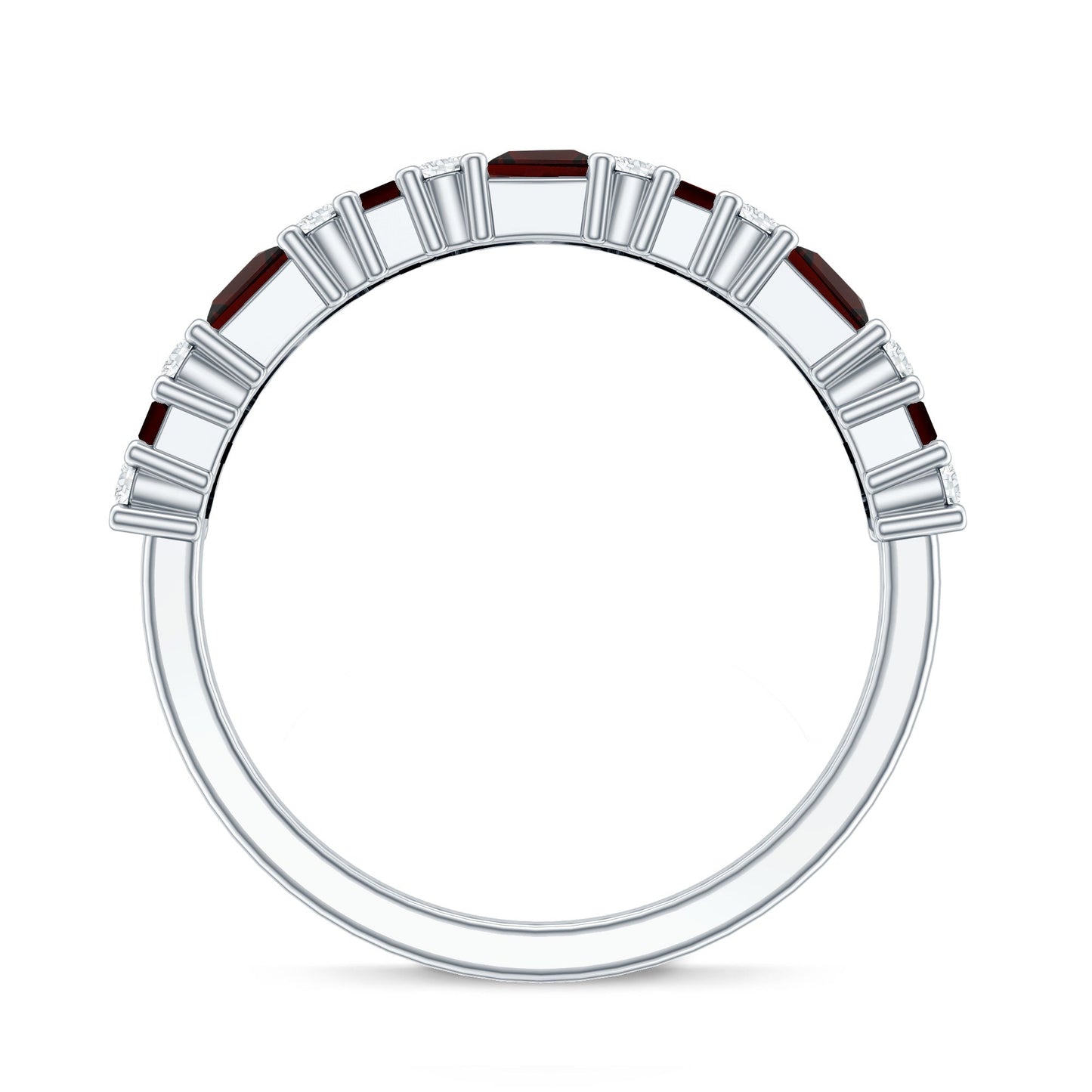 Natural Red Garnet Half Eternity Ring with Diamond