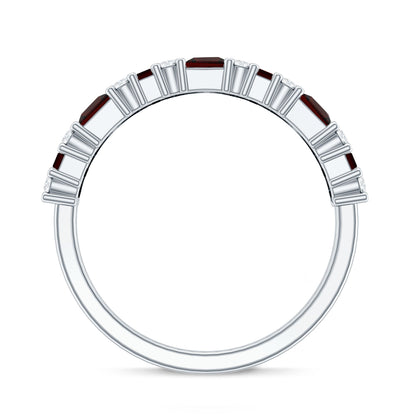 Natural Red Garnet Half Eternity Ring with Diamond