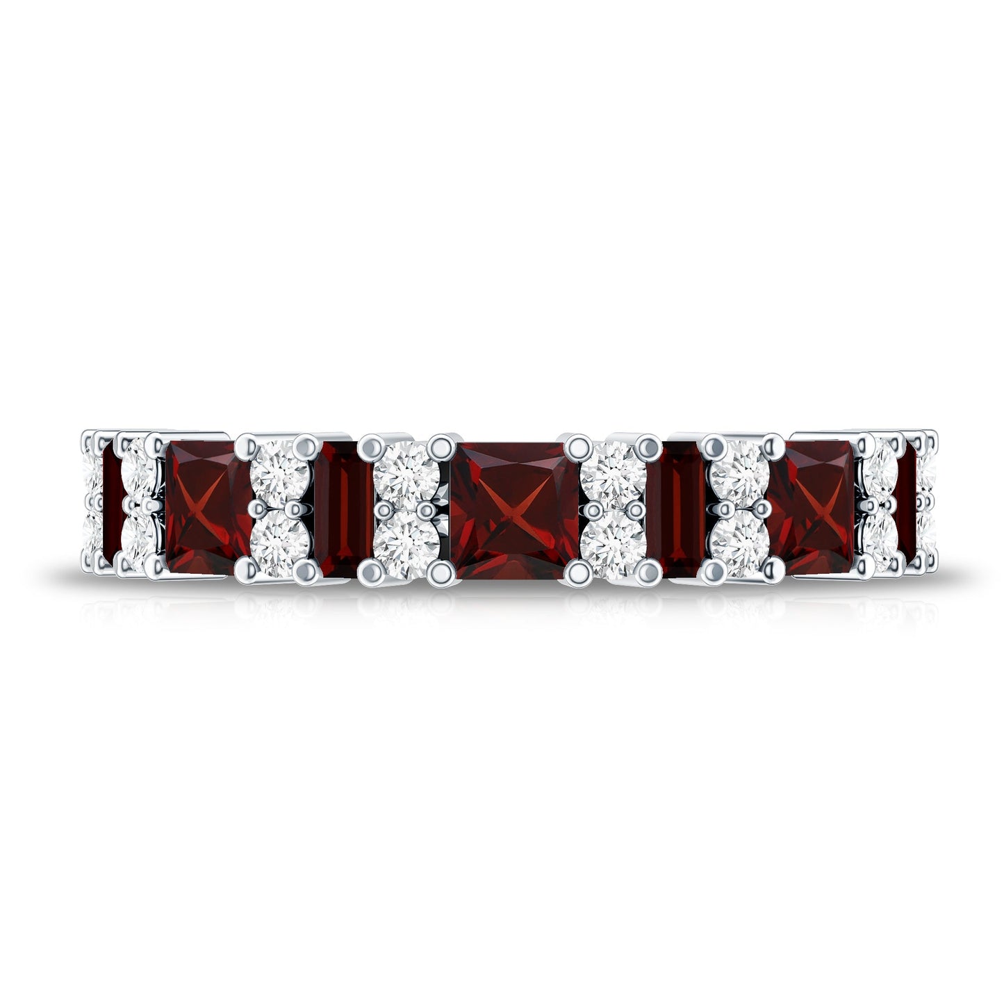 Natural Red Garnet Half Eternity Ring with Diamond
