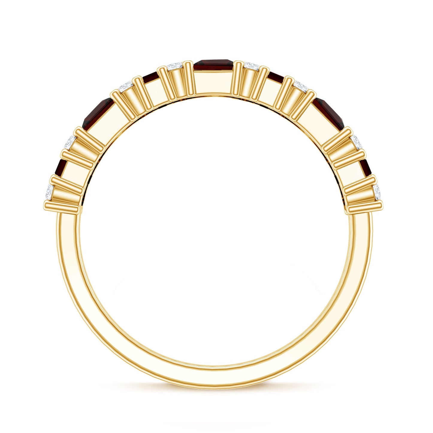 Natural Red Garnet Half Eternity Ring with Diamond