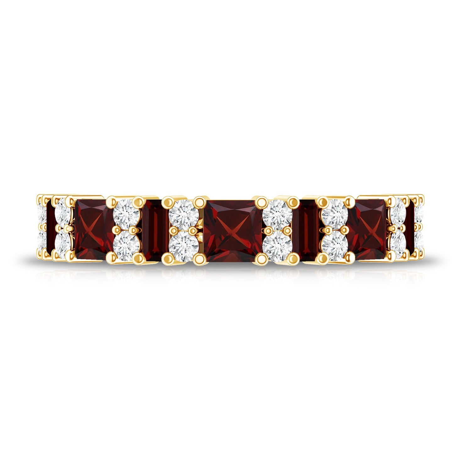 Natural Red Garnet Half Eternity Ring with Diamond