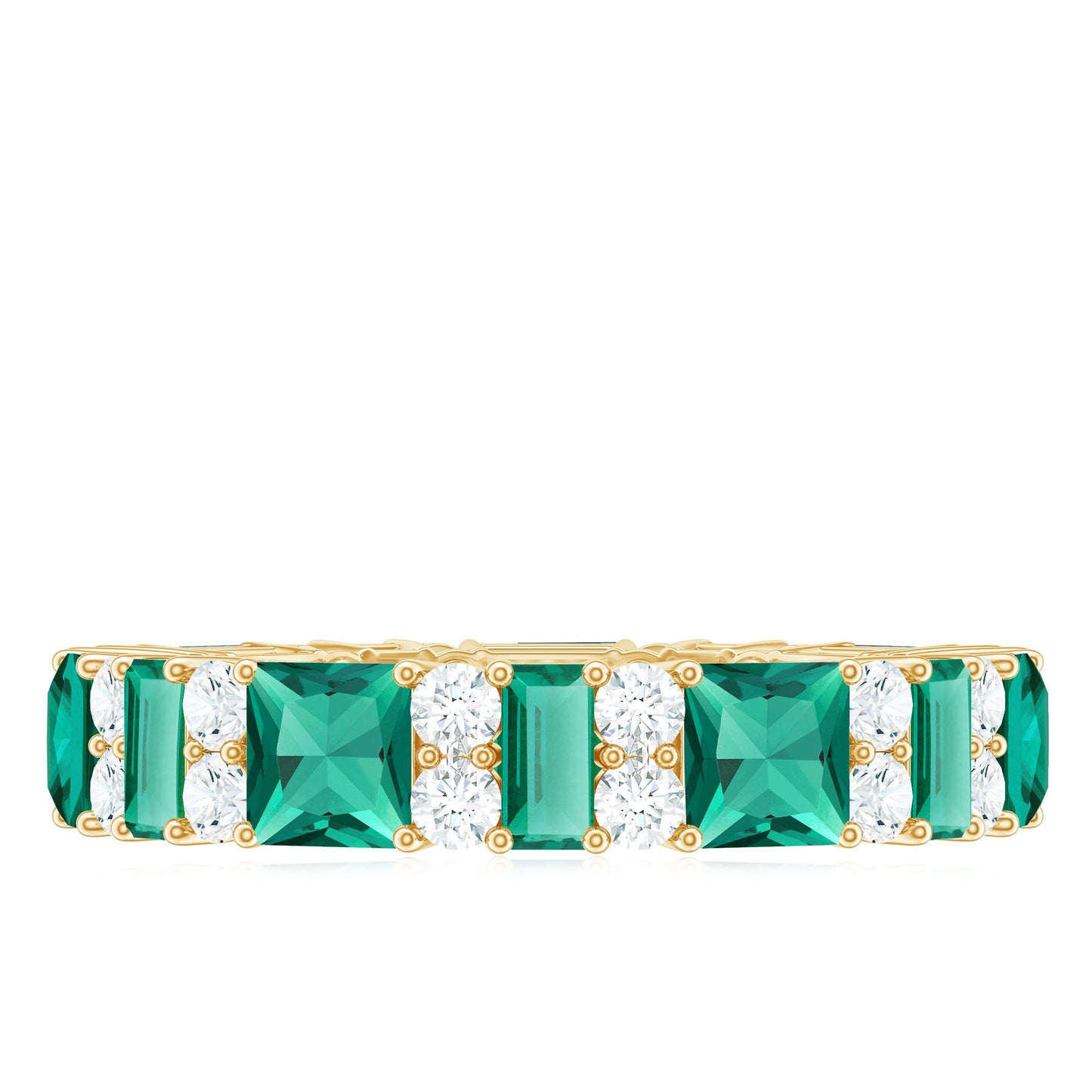 Certified Lab Grown Emerald Eternity Wedding Band with Diamond