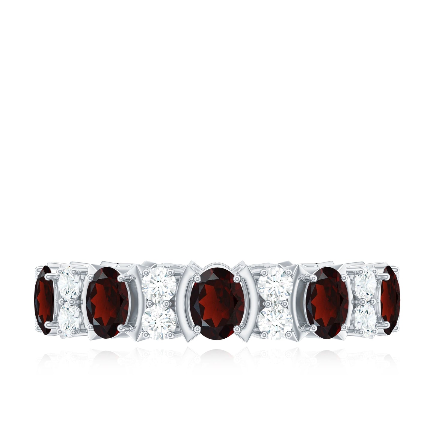 Natural Garnet Diamond Eternity Wedding Band Ring
