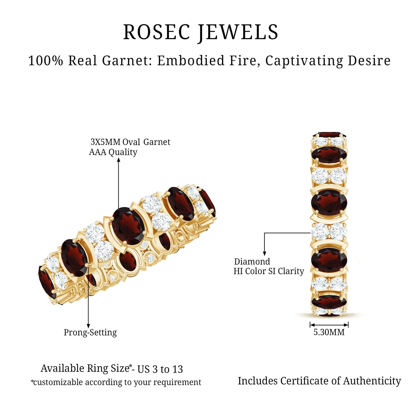 Natural Garnet Diamond Eternity Wedding Band Ring