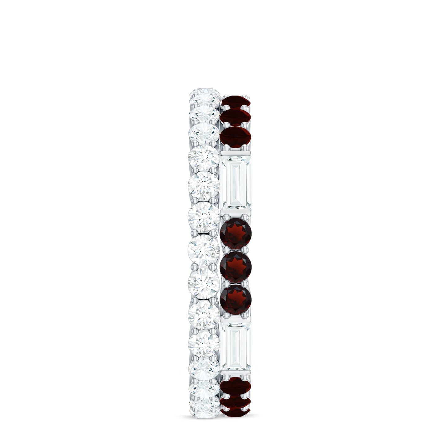 Certified Real Garnet Two Row Wedding Eternity Band Ring