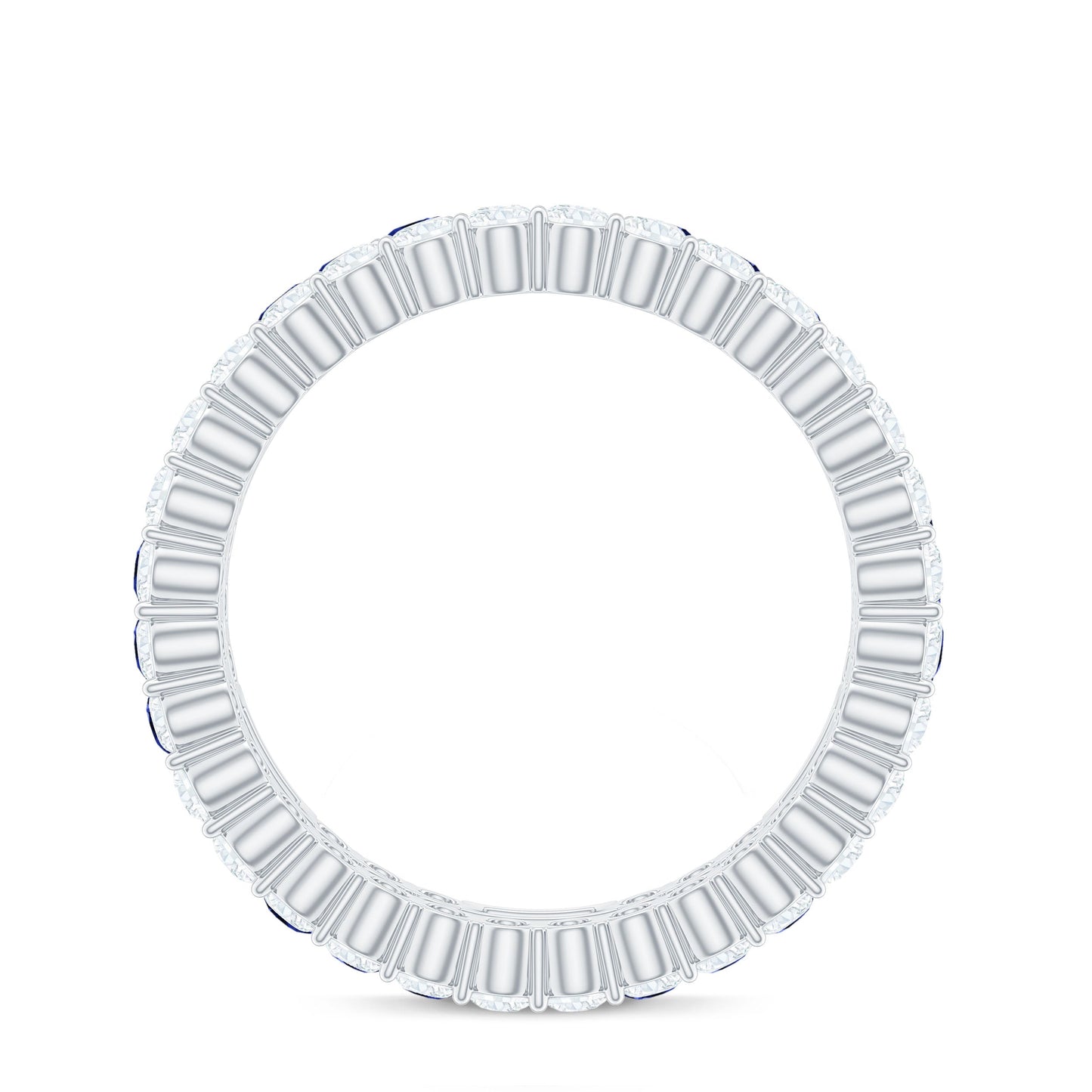 Certified Moissanite Eternity Band Ring with Lab Blue Sapphire
