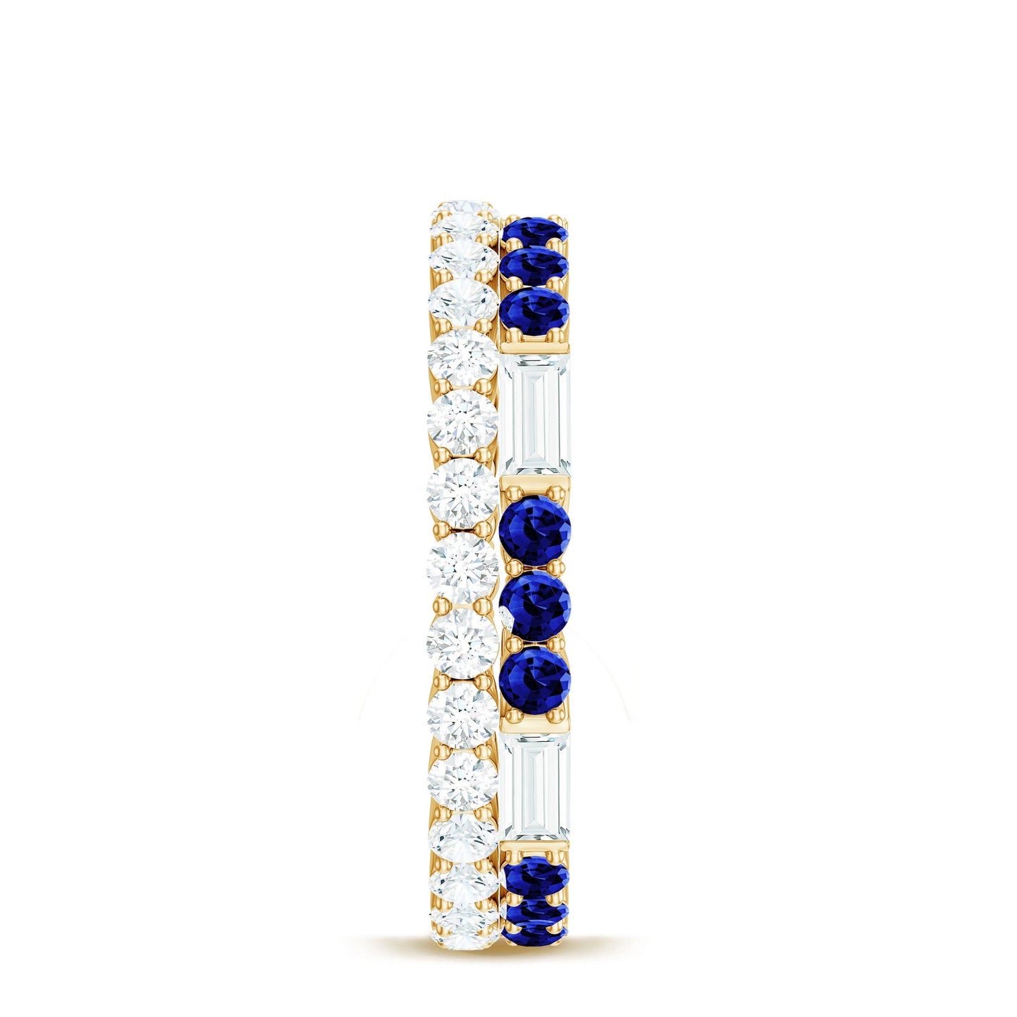Certified Moissanite Eternity Band Ring with Lab Blue Sapphire