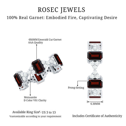 Art Deco Emerald Cut Garnet Eternity Band Ring with Moissanite