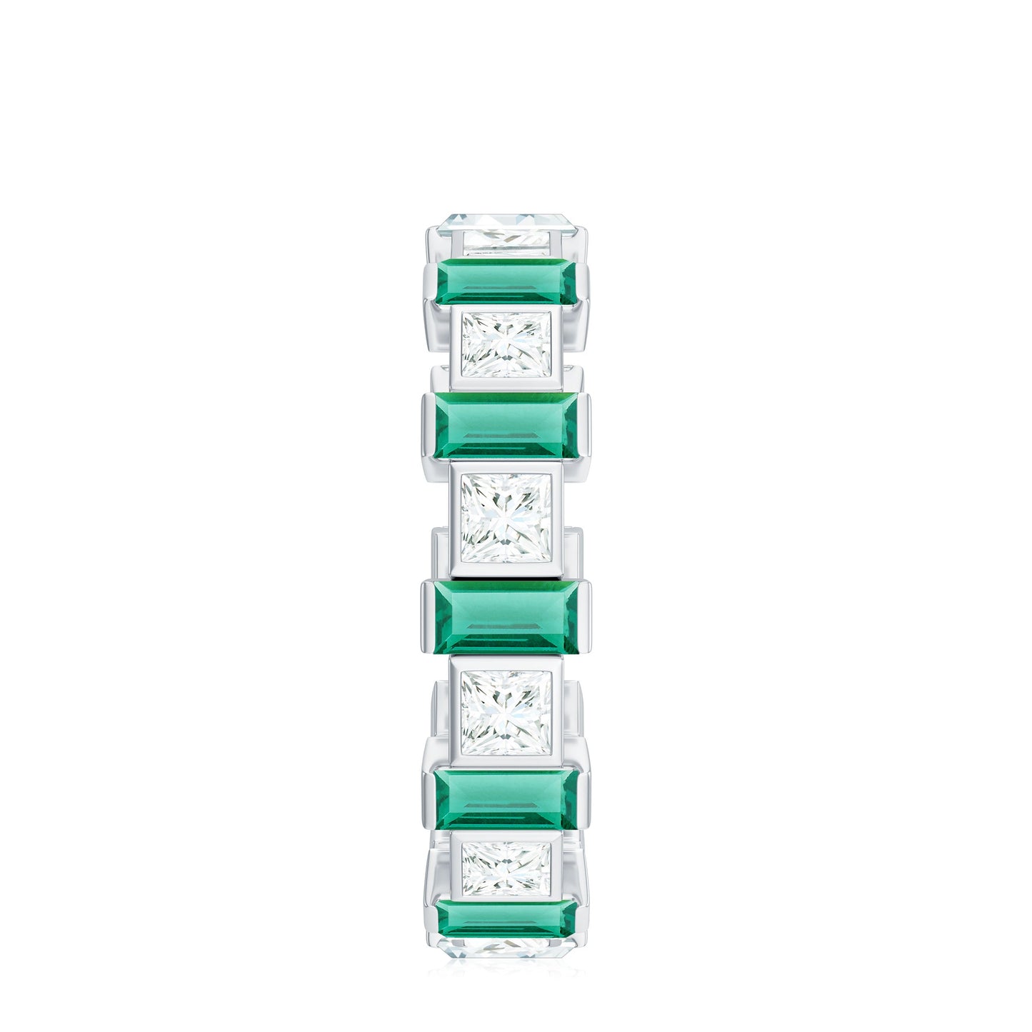 Certified Bezel Set Lab Grown Emerald Eternity Wedding Band with Moissanite