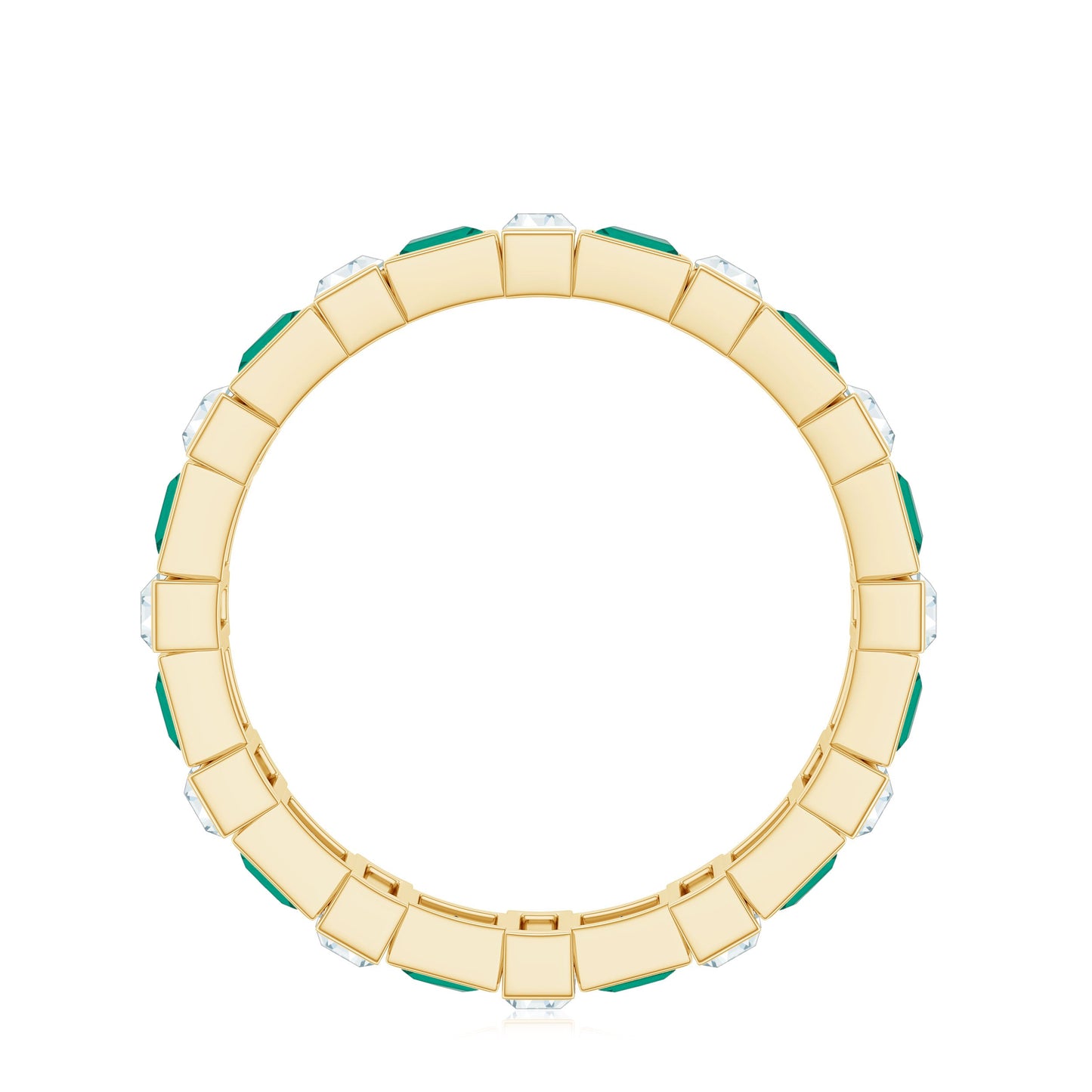 Certified Bezel Set Lab Grown Emerald Eternity Wedding Band with Moissanite