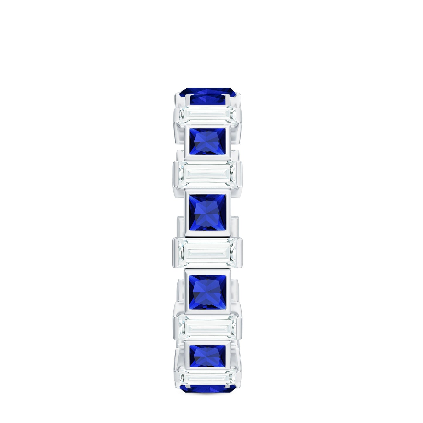 Certified Lab Grown Blue Sapphire Eternity Band with Moissanite