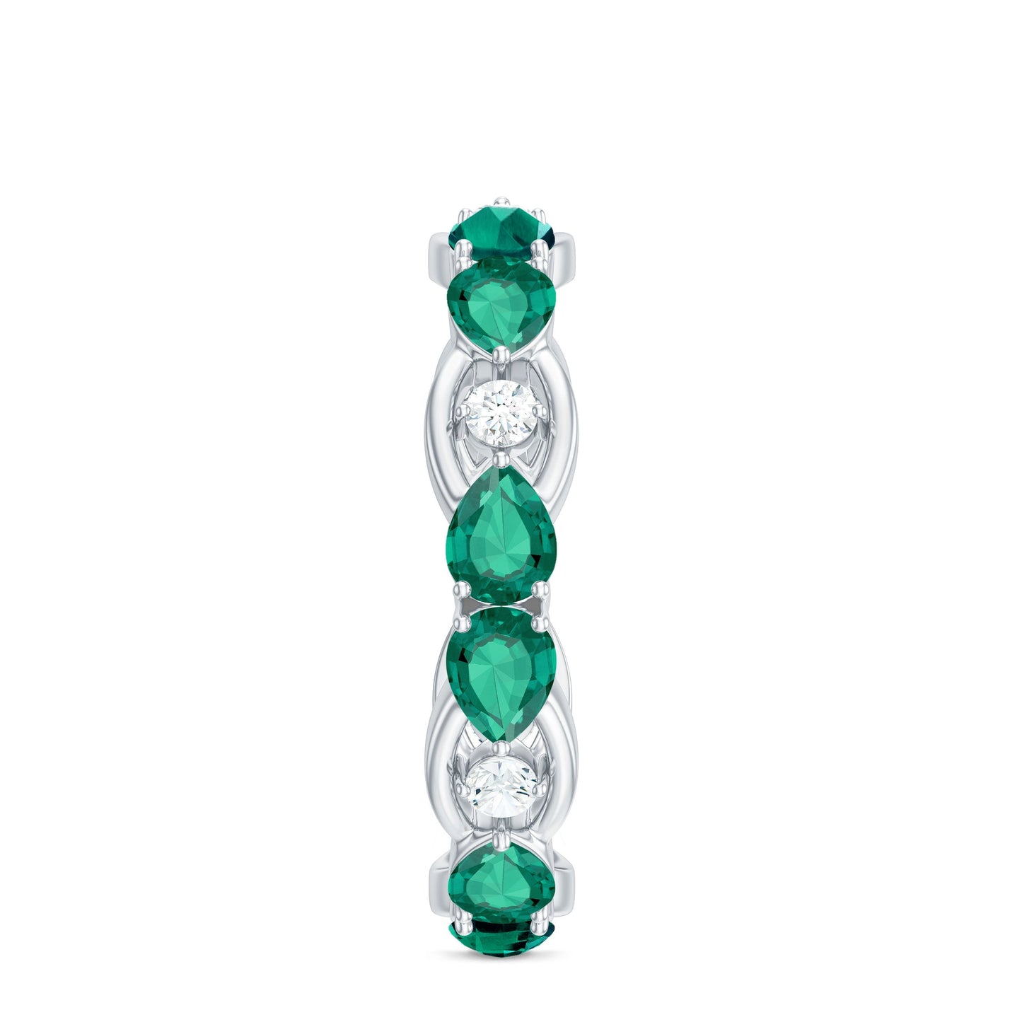 Certified Pear Shape Lab Grown Emerald Eternity Band in East West Style