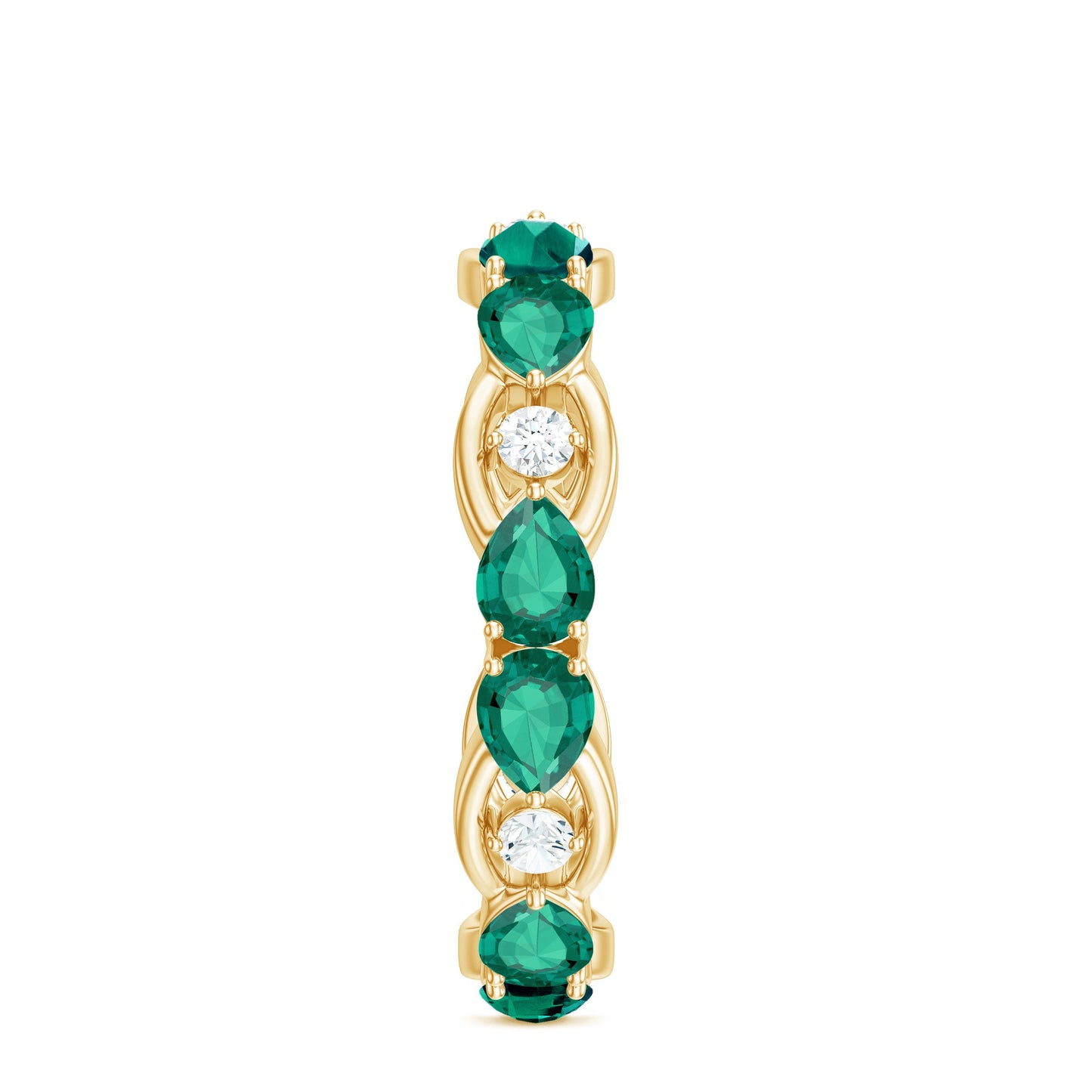 Certified Pear Shape Lab Grown Emerald Eternity Band in East West Style
