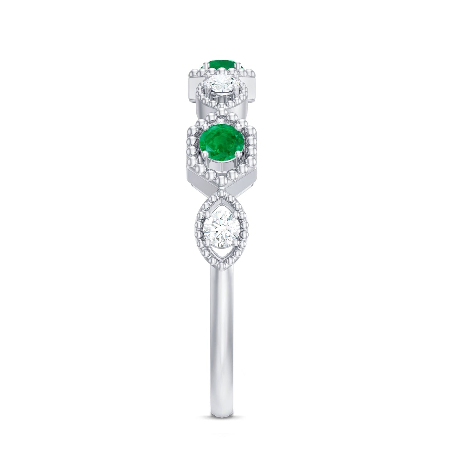 Certified Natural Emerald Art Deco Half Eternity Ring with Diamond