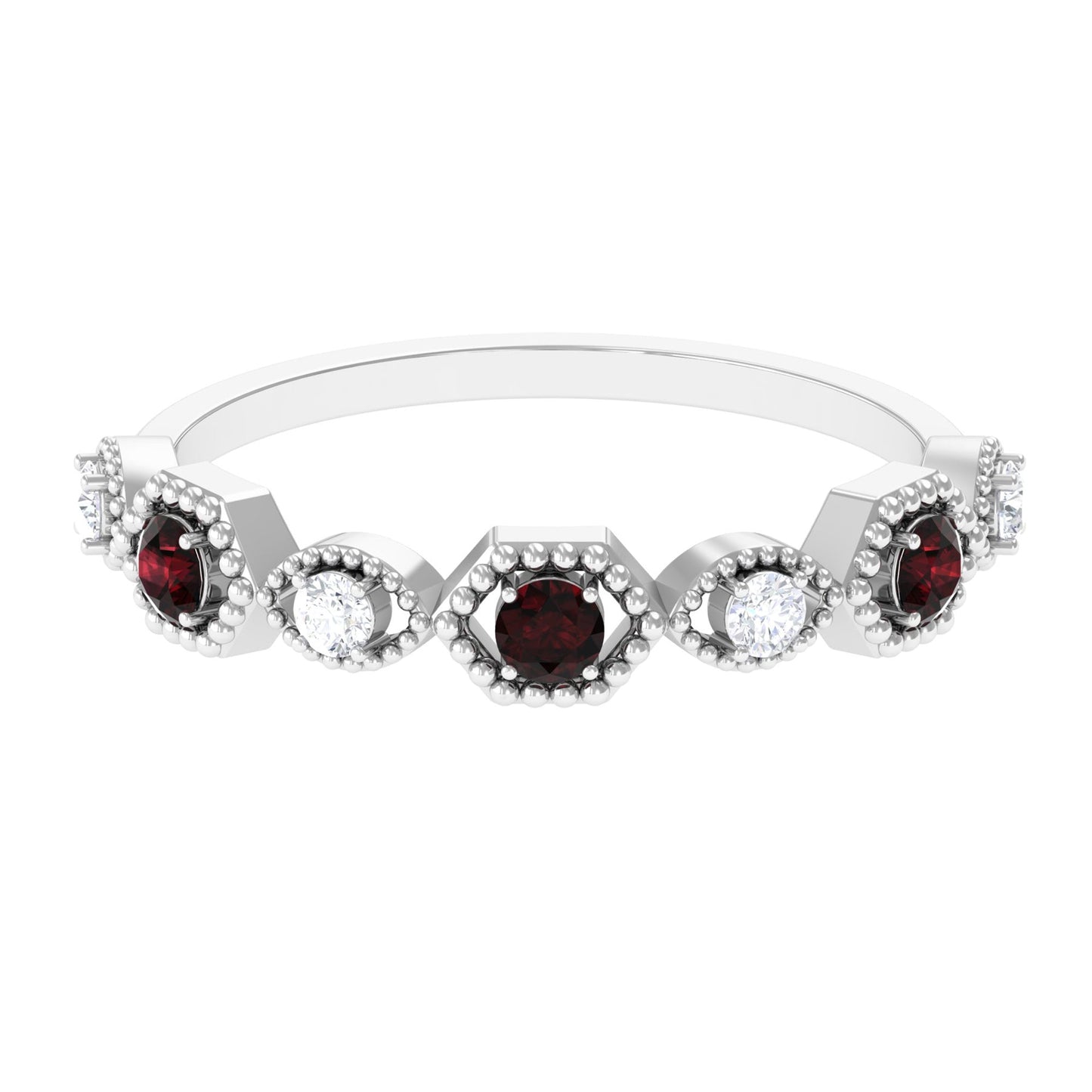 Genuine Red Garnet Diamond Half Eternity Ring