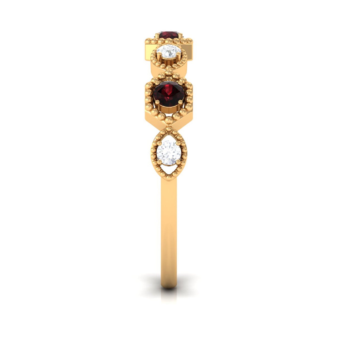 Genuine Red Garnet Diamond Half Eternity Ring